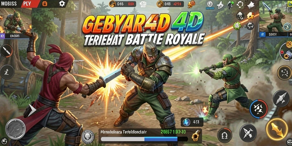 Screenshot GEBYAR4D menampilkan aksi pertarungan di arena Battle Royale.
