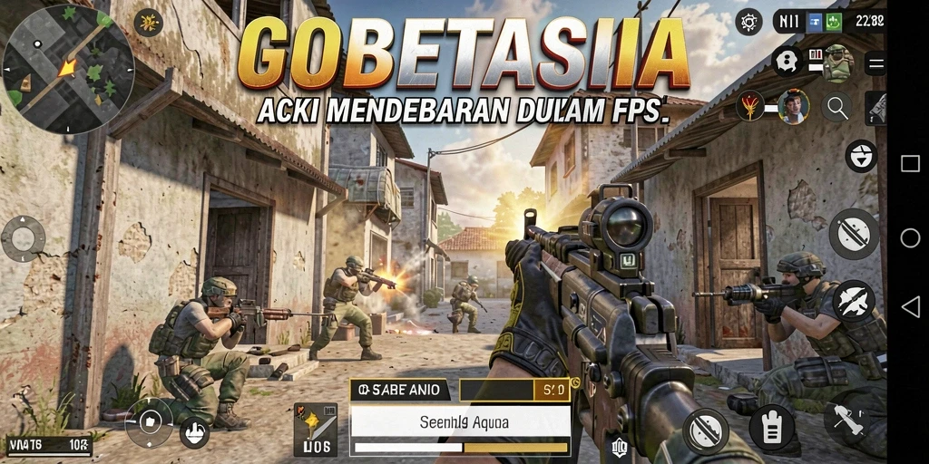 Screenshot utama GOBETASIA menampilkan aksi tembak-menembak yang mendebarkan.