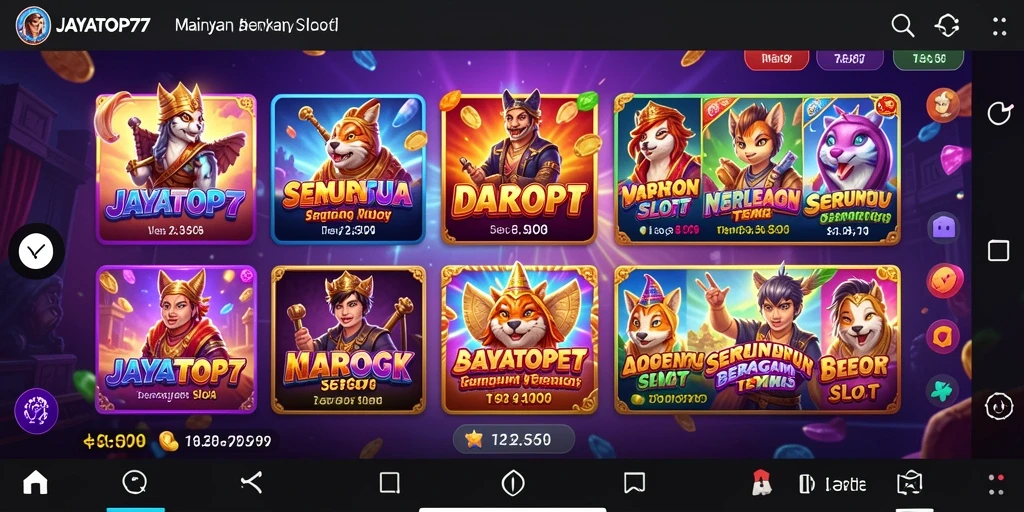 Screenshot gameplay JAYATOP77 dengan slot yang penuh warna.