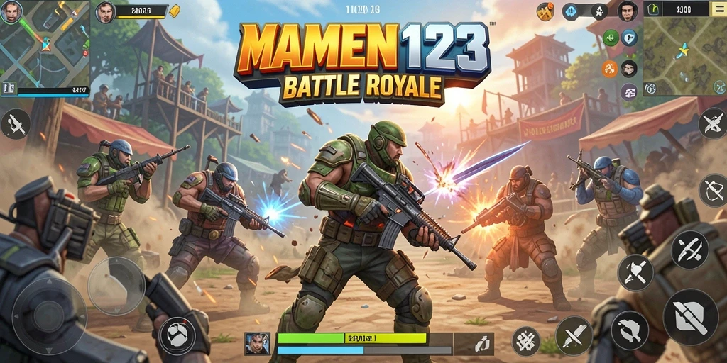 Tangkapan layar MAMEN123 menampilkan aksi seru dalam pertarungan Battle Royale.