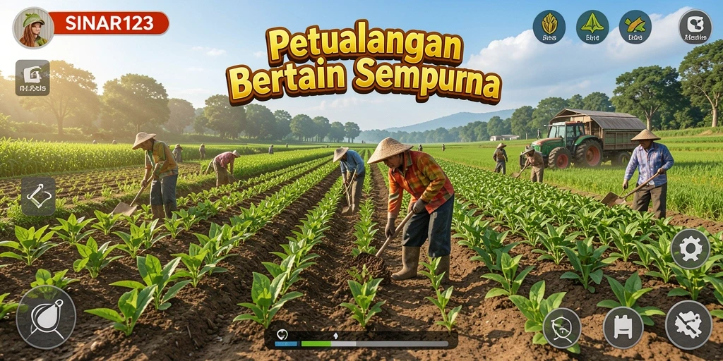 Tampilan gameplay SINAR123 dengan ladang hijau yang subur.