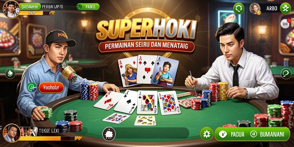 Screenshot utama SUPERHOKI menampilkan gameplay Poker yang seru.