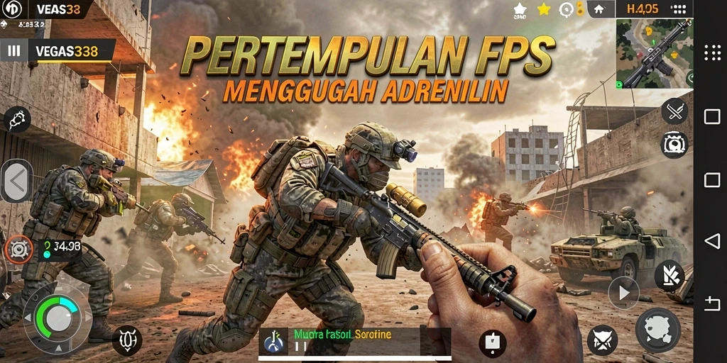 Screenshot VEGAS338 menampilkan aksi mendebarkan dalam pertempuran FPS.