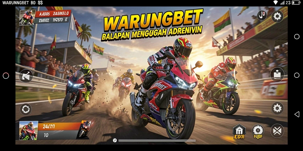 Tampilan gameplay seru dalam balapan motor yang mendebarkan.