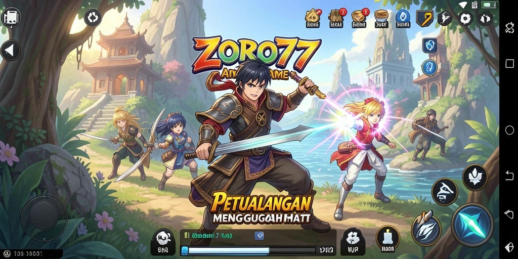 Tampilan gameplay seru dalam ZORO77 dengan karakter anime yang ikonik.
